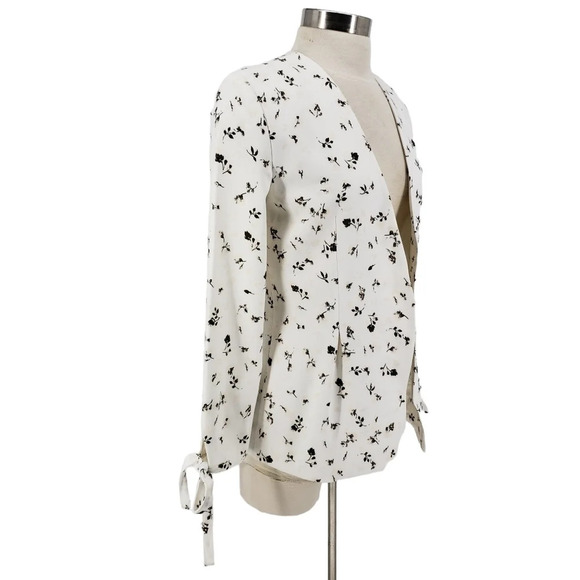Hinge Blazer Ivory Cotton Floral Tie Long Sleeve Open Front Jacket - Picture 4 of 8